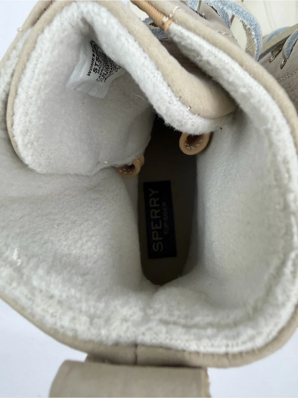 Sperry Saltwater Heel Leather Duck Boots Size 8.5 Cream / Beige